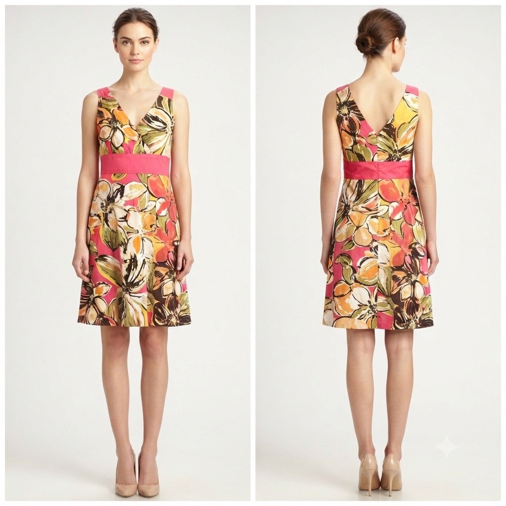 Dorby Dress Womans Floral V-Neck Sleeveless Empire Waist A-Line Knee Summer